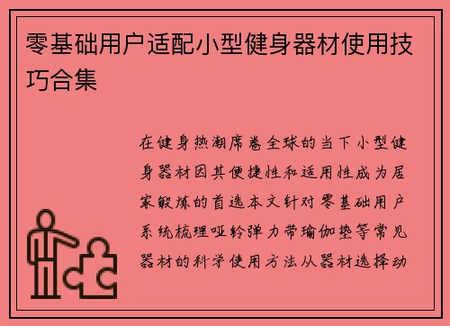 零基础用户适配小型健身器材使用技巧合集